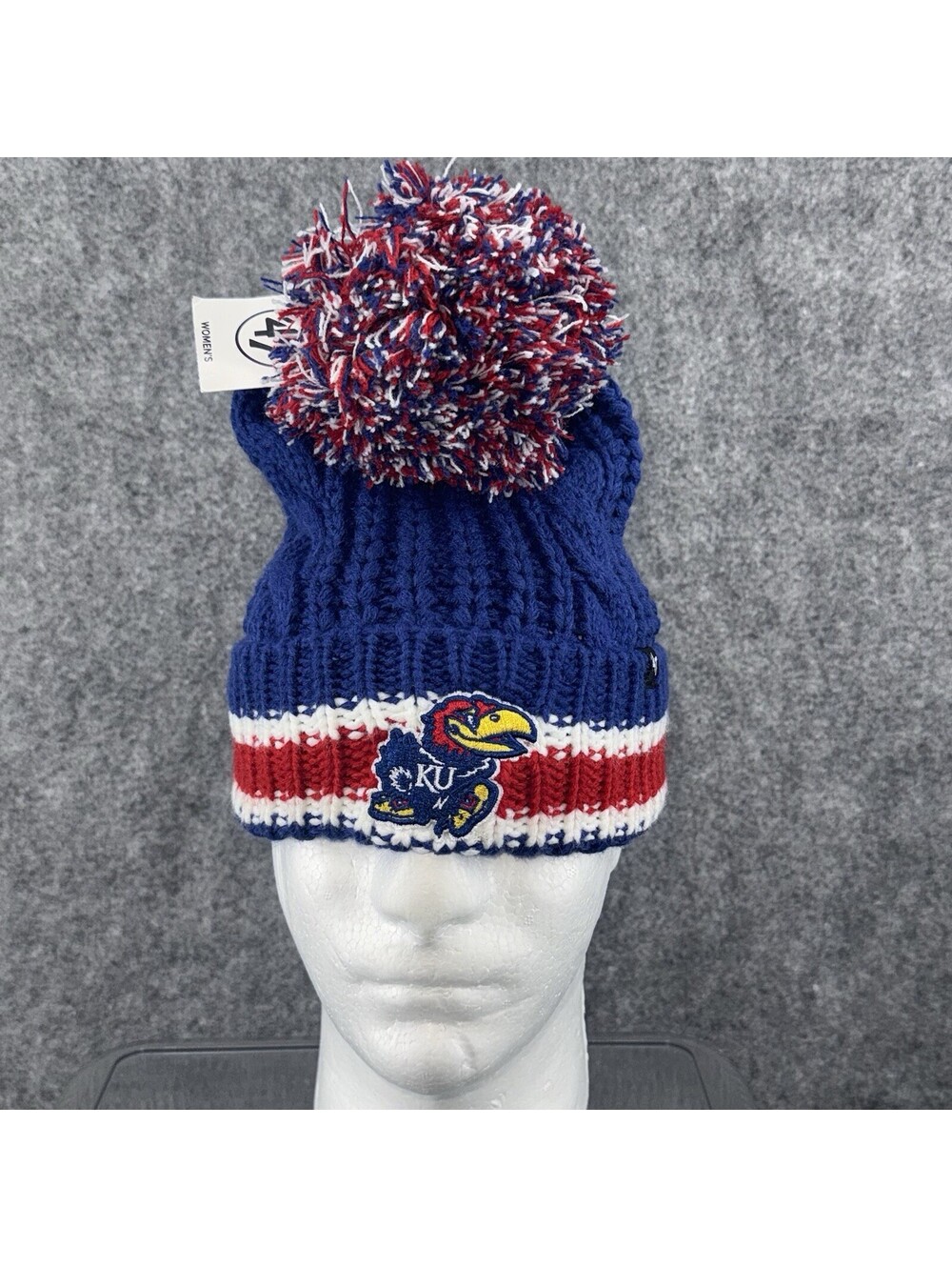 Kansas Jayhawks Womens Hat Cable Knit Confetti Pom Cap Winter One Size 47 Brand